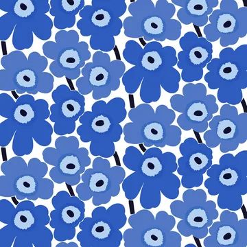 Pieni Unikko stoff bomull - hvit-blå - Marimekko