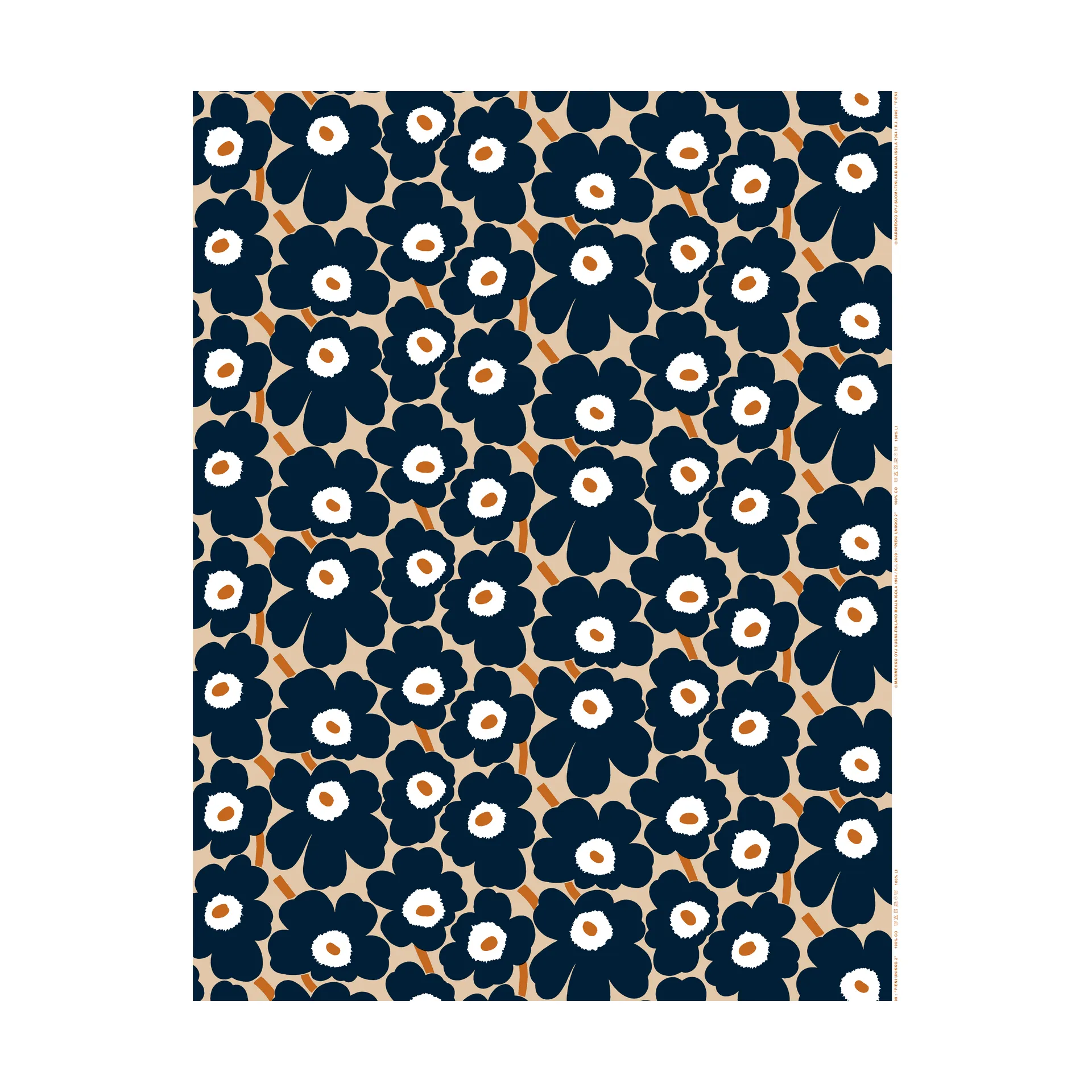 Pieni Unikko stoff bomull, Light brown-coal-rosa Marimekko