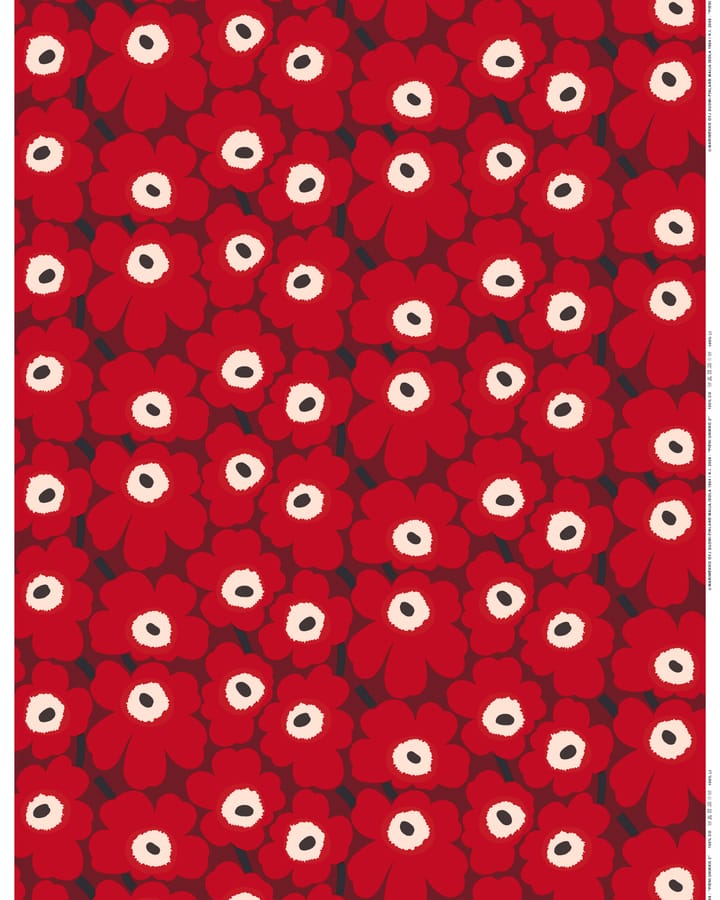 Pieni Unikko stoff bomull - Mørkerød-rød-mørkeblå - Marimekko