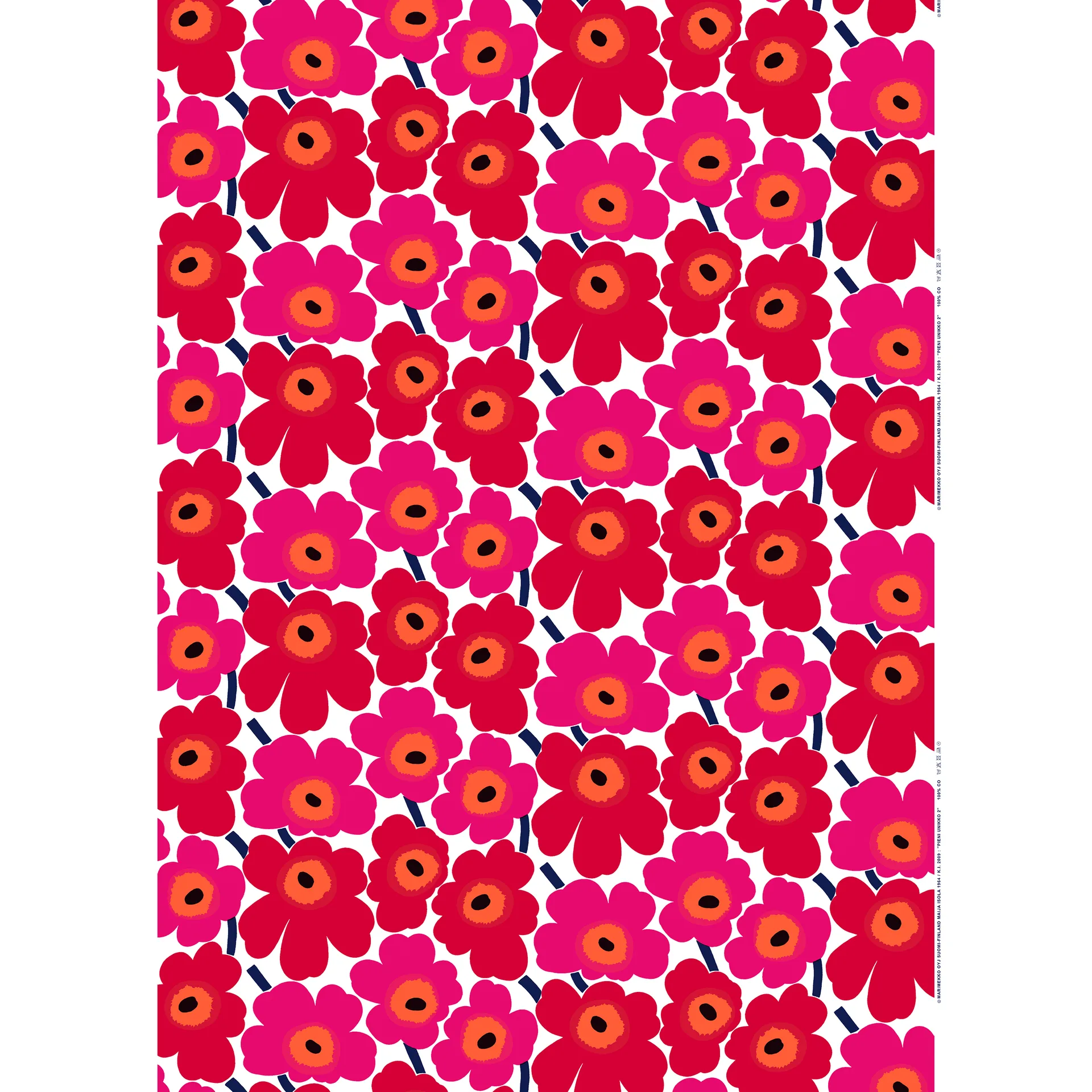 Pieni Unikko stoff bomull, rød-hvit Marimekko