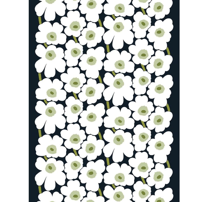 Pieni Unikko stoff bomull, svart-hvit-grønn Marimekko