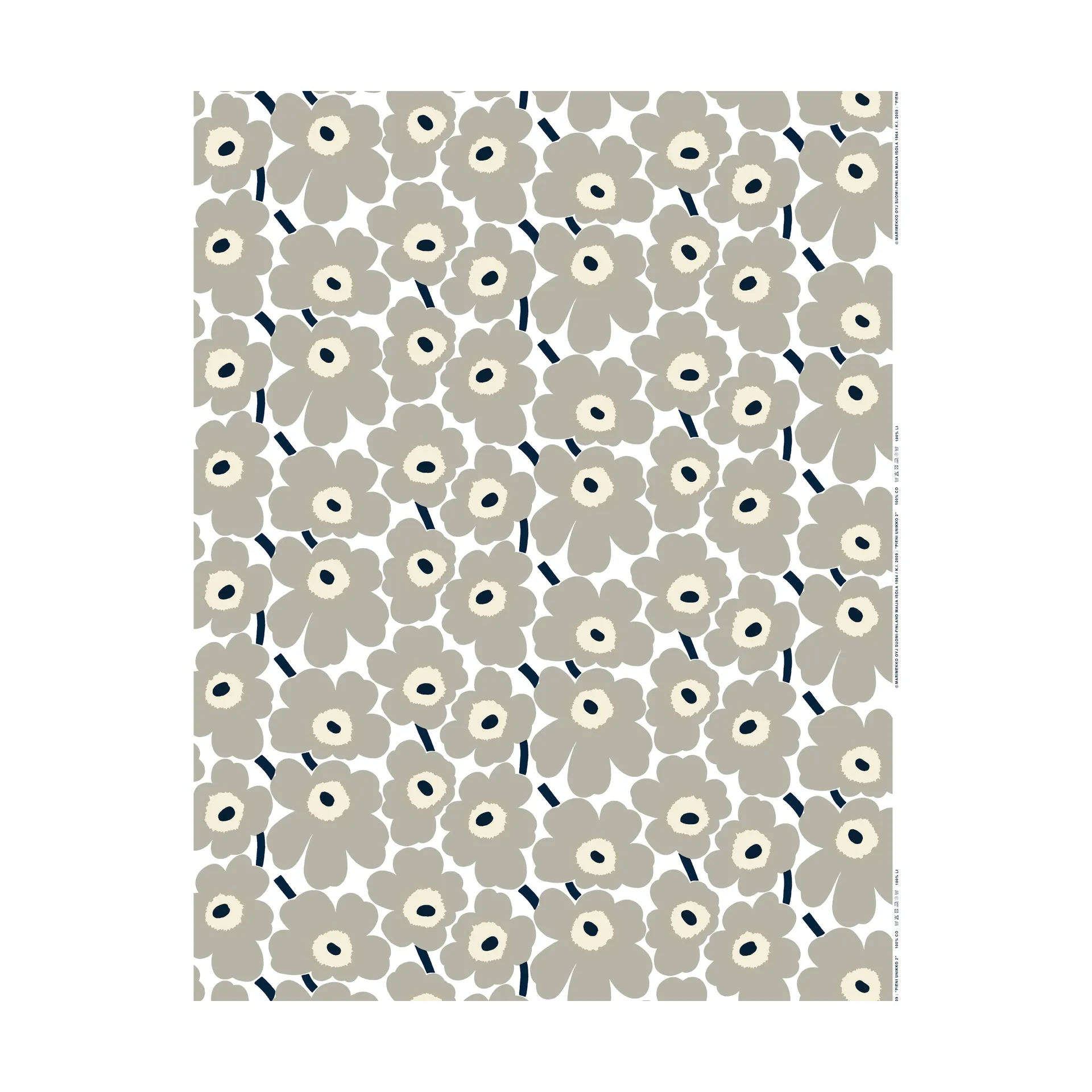 Pieni Unikko stoff bomull, White-grey-sand-dark-blue Marimekko