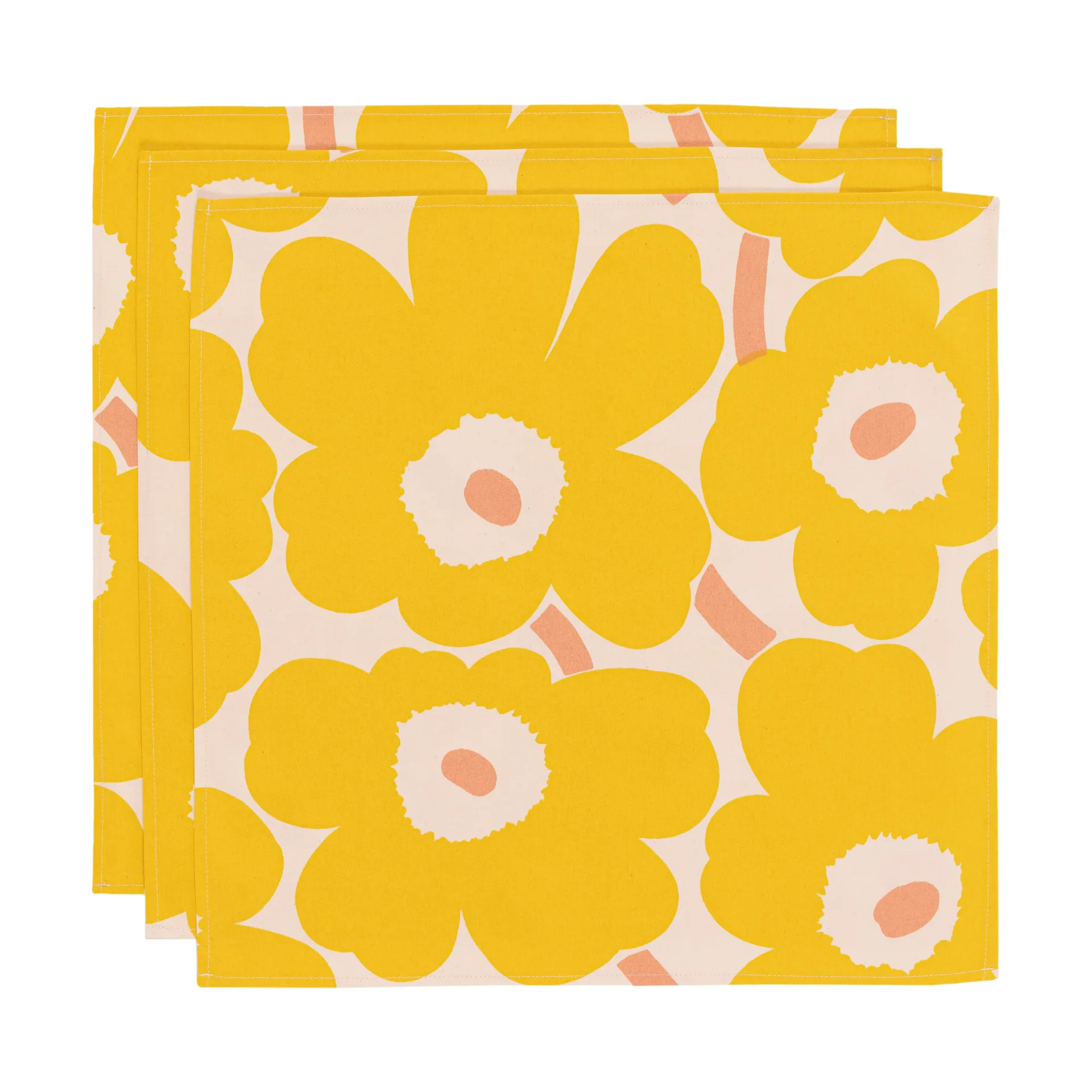 Pieni Unikko stoffserviett 43x43 cm 3-pk, Cotton-yellow-pink Marimekko