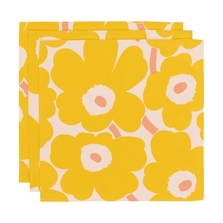 Pieni Unikko stoffserviett 43x43 cm 3-pk, Cotton-yellow-pink Marimekko