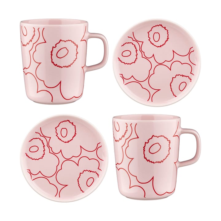 Piirto Unikko Oiva kopp 25 cl og underkop Ø13,5 cm 4 stk, Rosa Marimekko