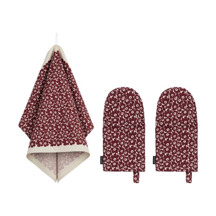 Pikkuinen Unikko kjøkkensett 3 deler - Linen-burgundy - Marimekko
