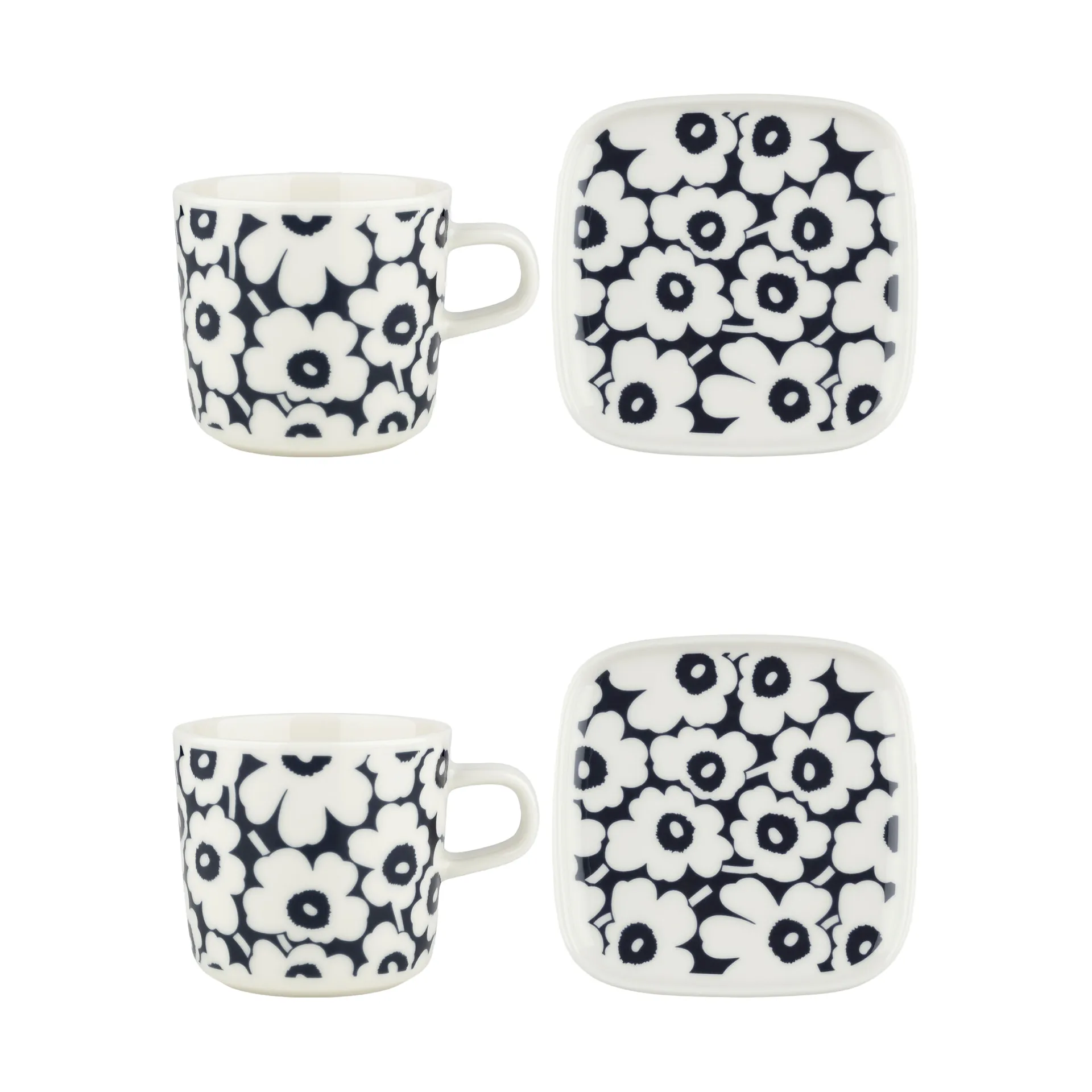 Pikkuinen Unikko kopp og fat sett 20 cl, 4 deler, Dark blue-white Marimekko