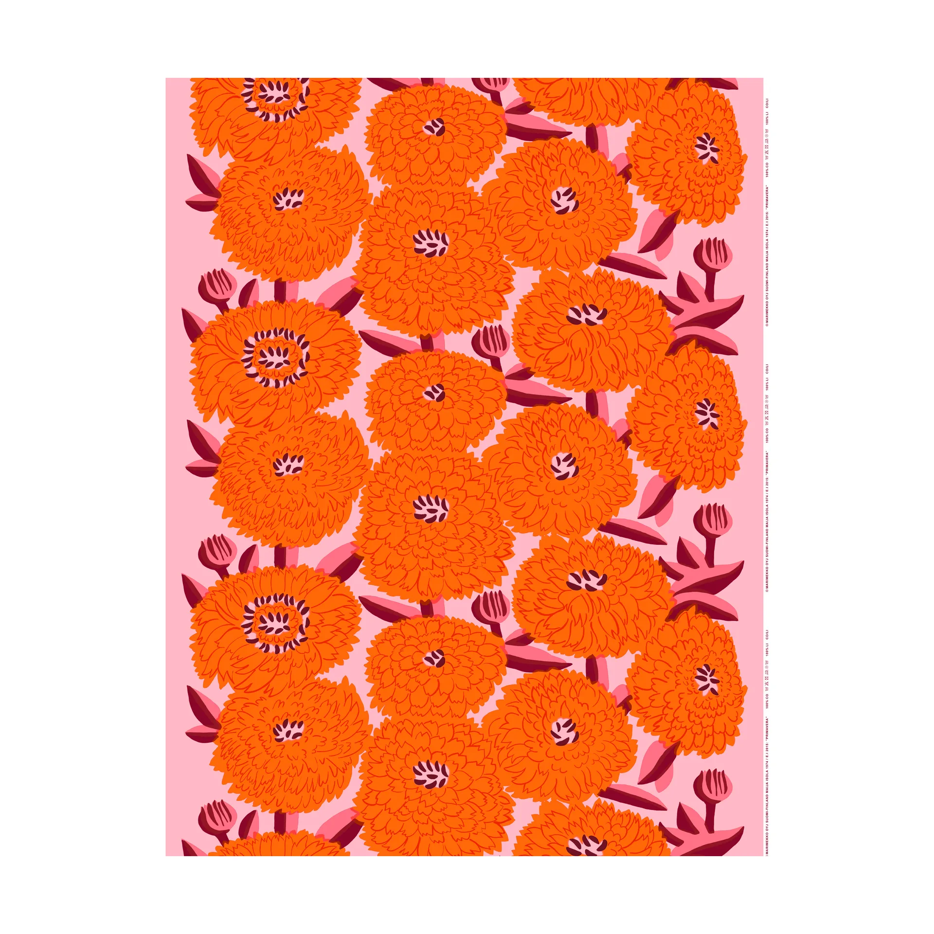 Primavera stoff, Light pink-orange-winered Marimekko