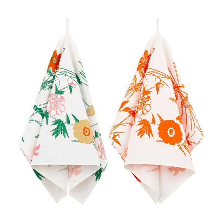 Puutarhakutsut kjøkkenhåndkle 2 deler - White-green-orange-beige - Marimekko