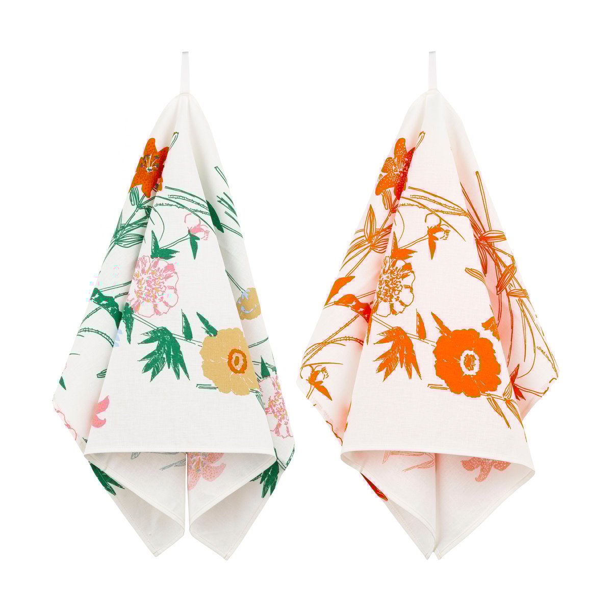 Marimekko Puutarhakutsut kjøkkenhåndkle 2 deler White-green-orange-beige