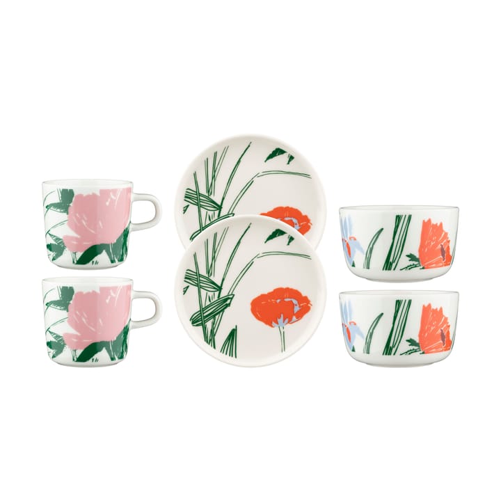 Puutarhakutsut servisesett 6 deler - White-green-orange - Marimekko