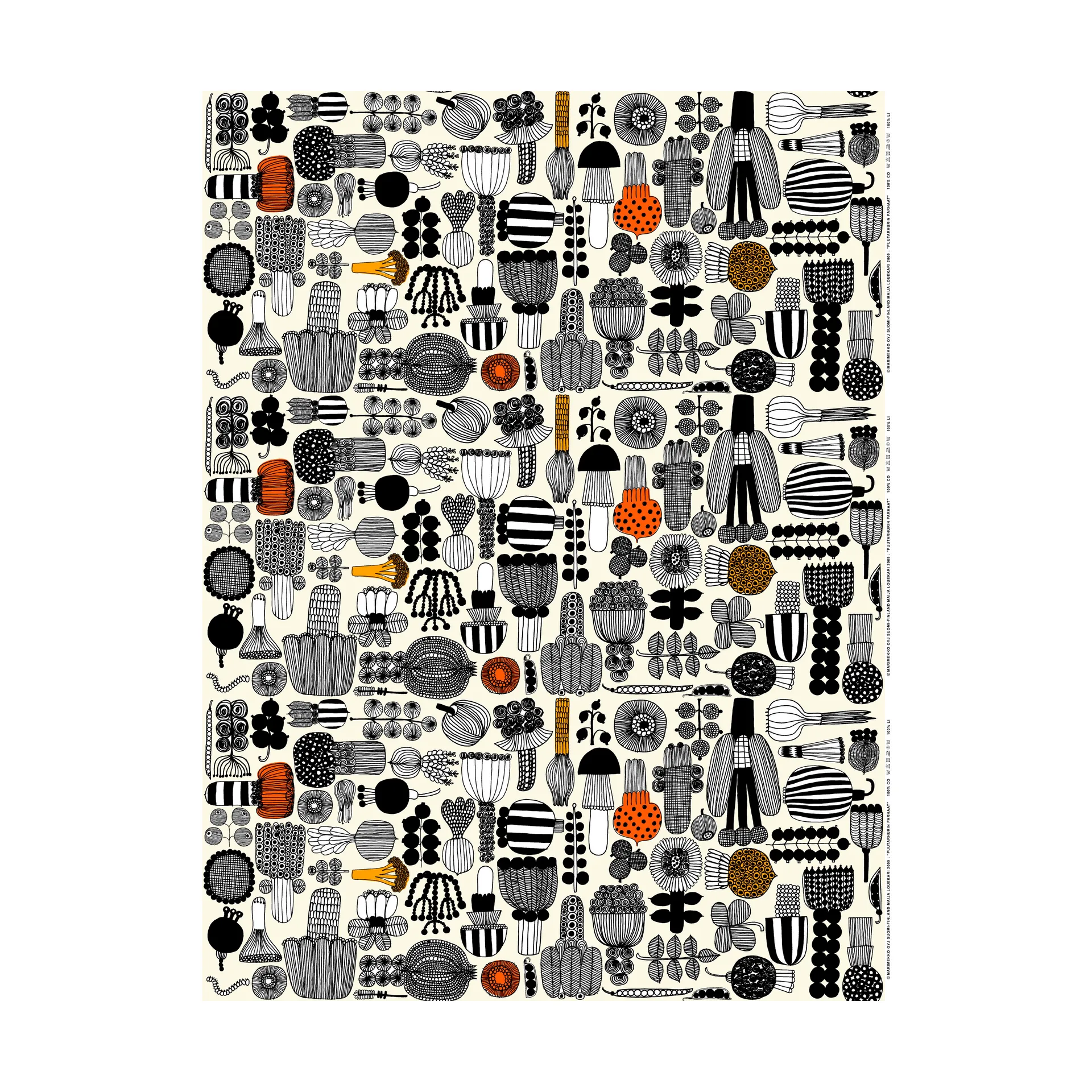 Puutarhurin parhaat voksduk, White-black-orange Marimekko