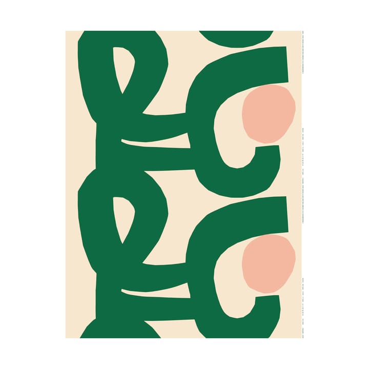 Seppel stoff bomull, Off white-green-I.red Marimekko