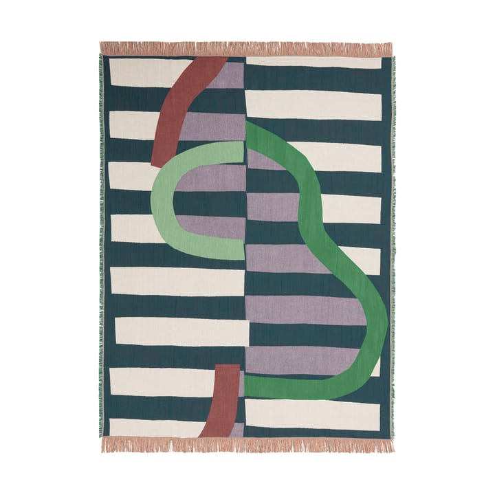 Siirto pledd jacquard 140x180 cm, Powder-d. blue-l. blue-coral Marimekko