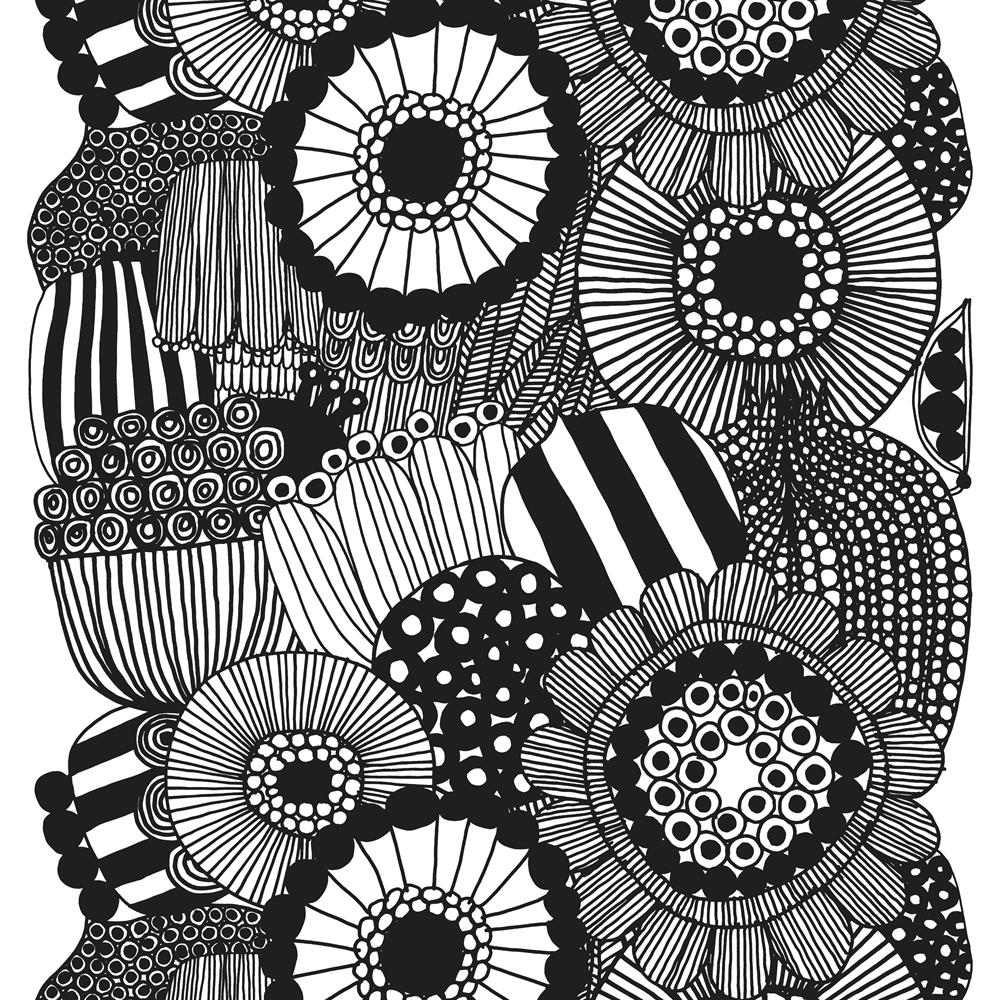 Bilde av Marimekko Siirtolapuutarha stoff hvit-svart