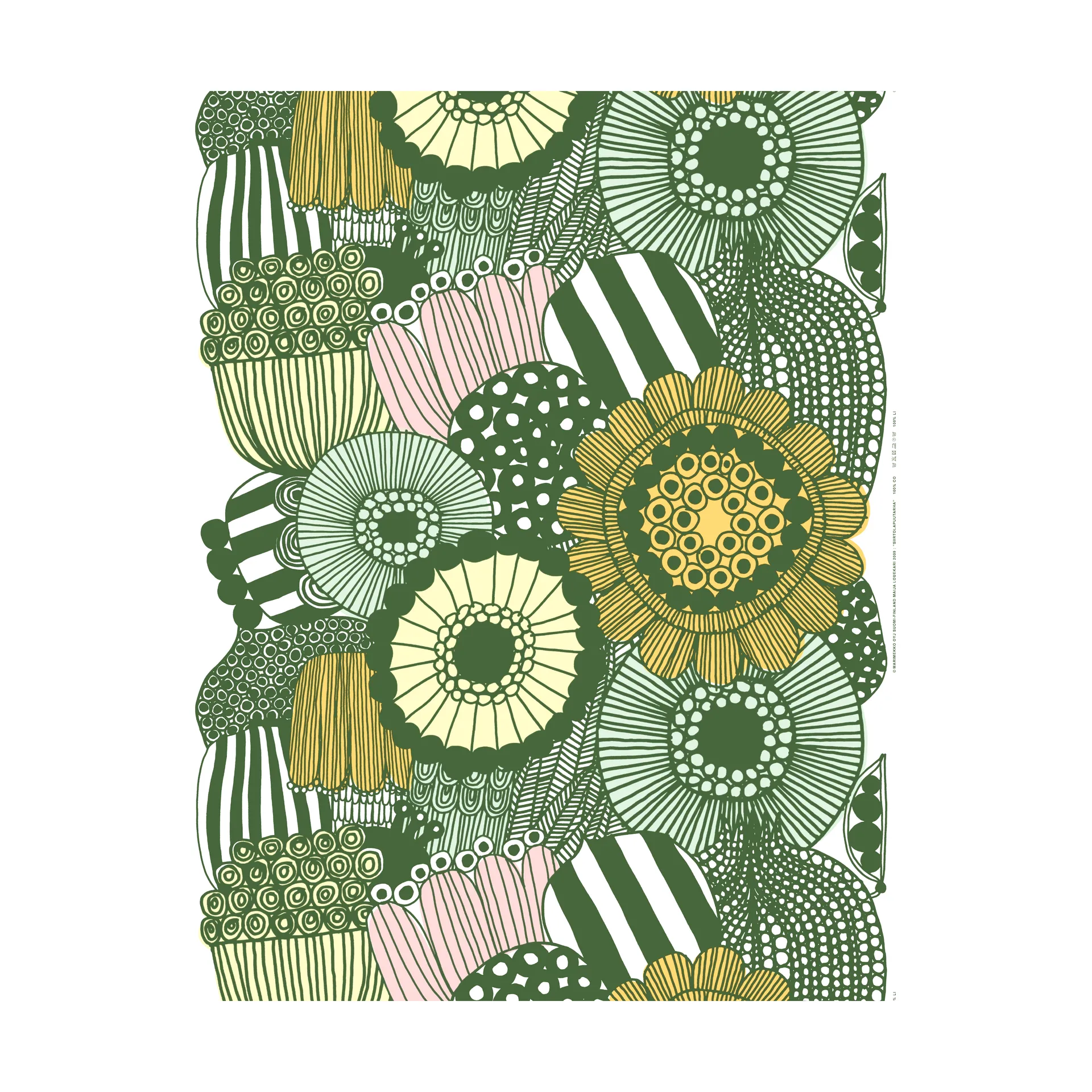 Siirtolapuutarha voksduk, White-green-light yellow-orange Marimekko