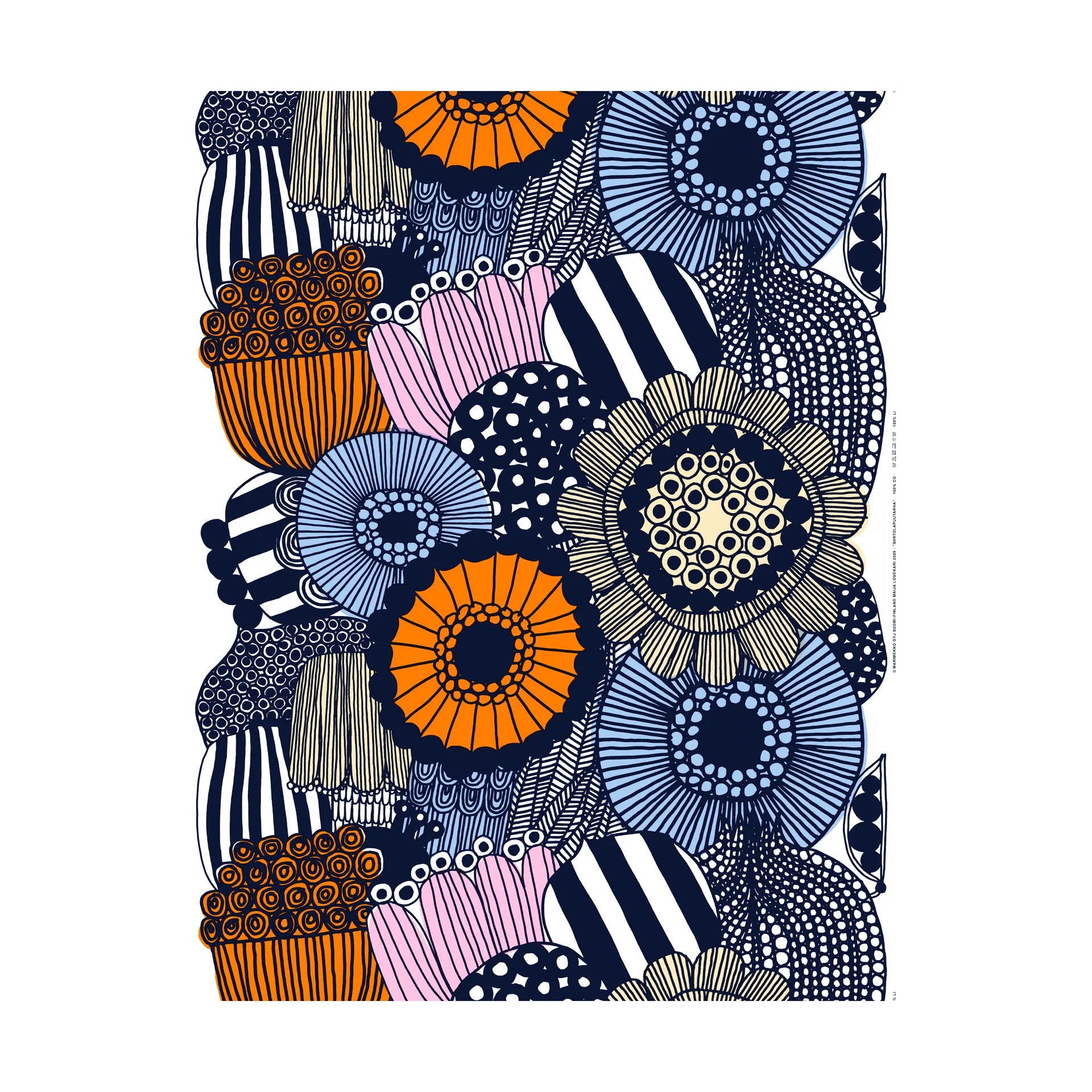 Siirtolapuutarha voksduk, White-yellow-orange-light blue Marimekko