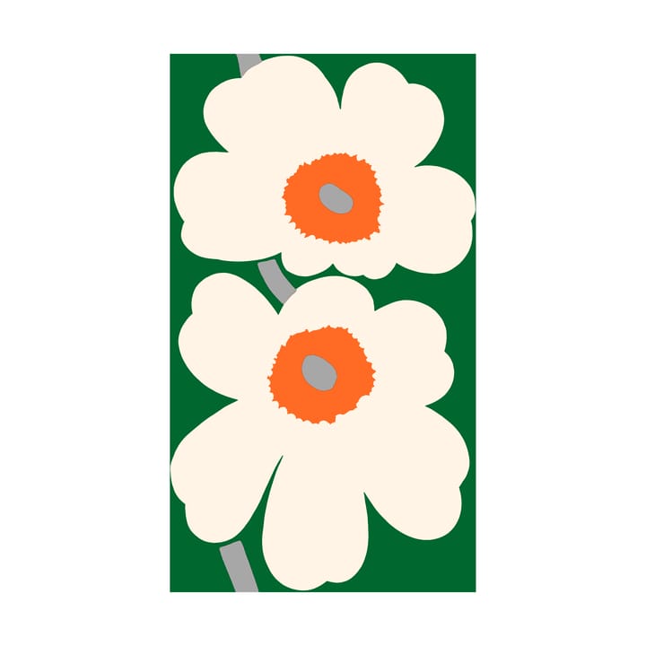 Unikko 60-årsjubileum stoff, bomulssateng, Green-off white-orange Marimekko