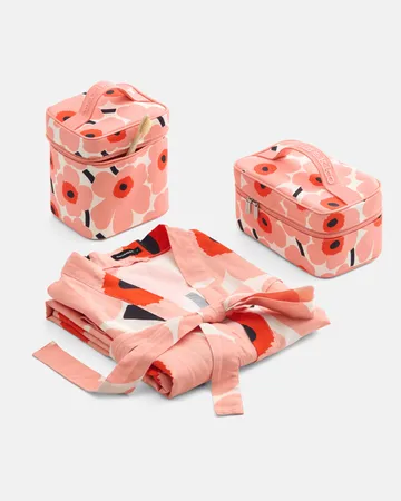 Unikko badekåpe L/XL - Off white-coral-orange red-charcoal - Marimekko