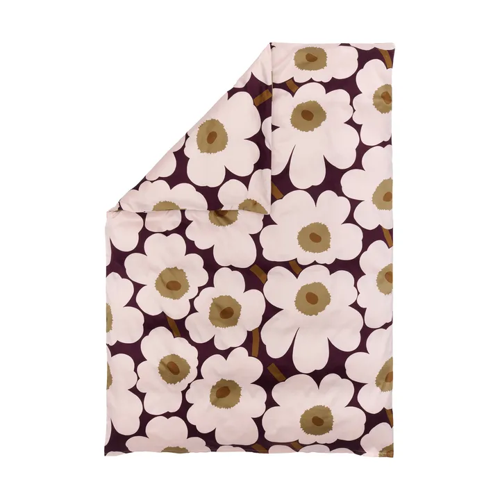 Unikko dynetrekk sateng 150x210 cm - Plomme-rosa-almetre-knallbrun - Marimekko