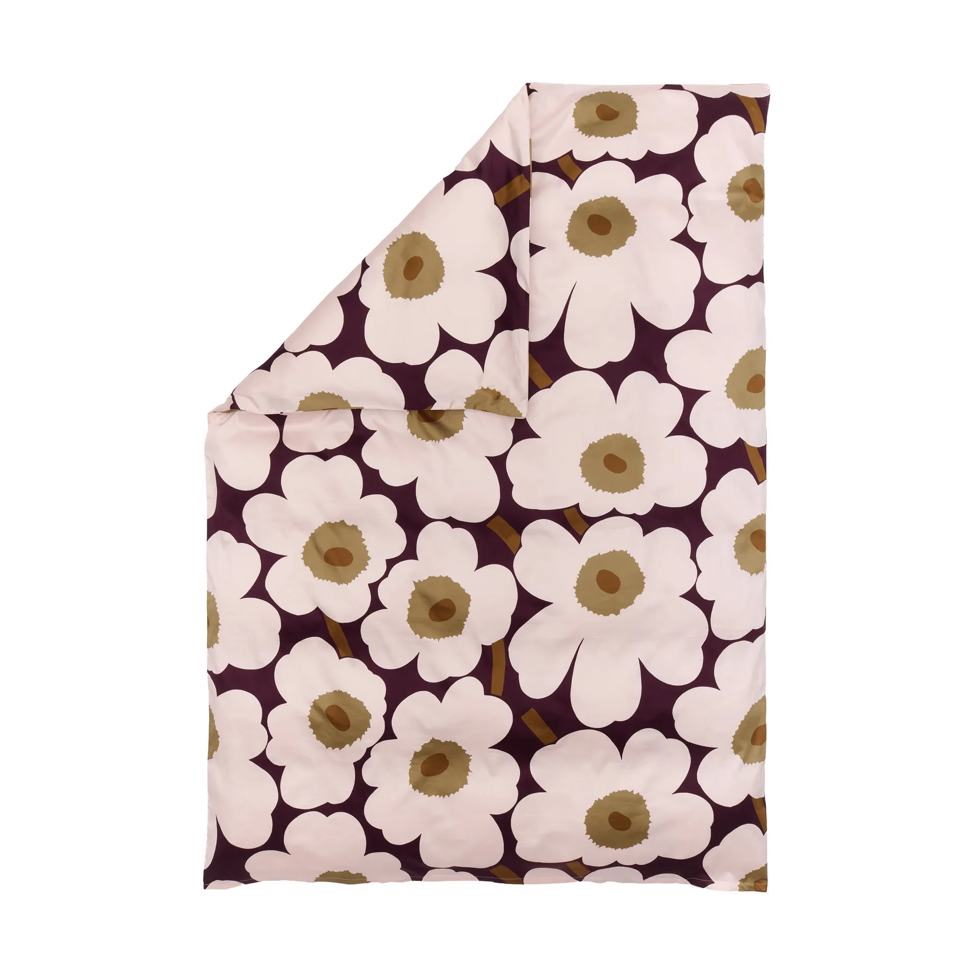 Unikko dynetrekk sateng 150x210 cm, Plum-pink-elmwood-toffee Marimekko