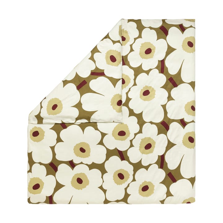 Unikko dynetrekk sateng 240x220 cm - Green umber-cream - Marimekko