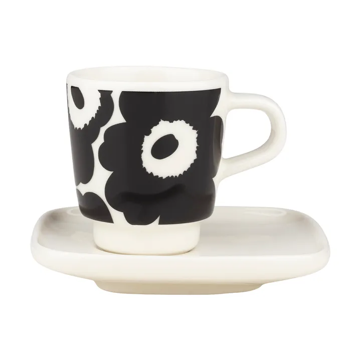 Unikko espressokopp med fat 2 deler - Black-white - Marimekko