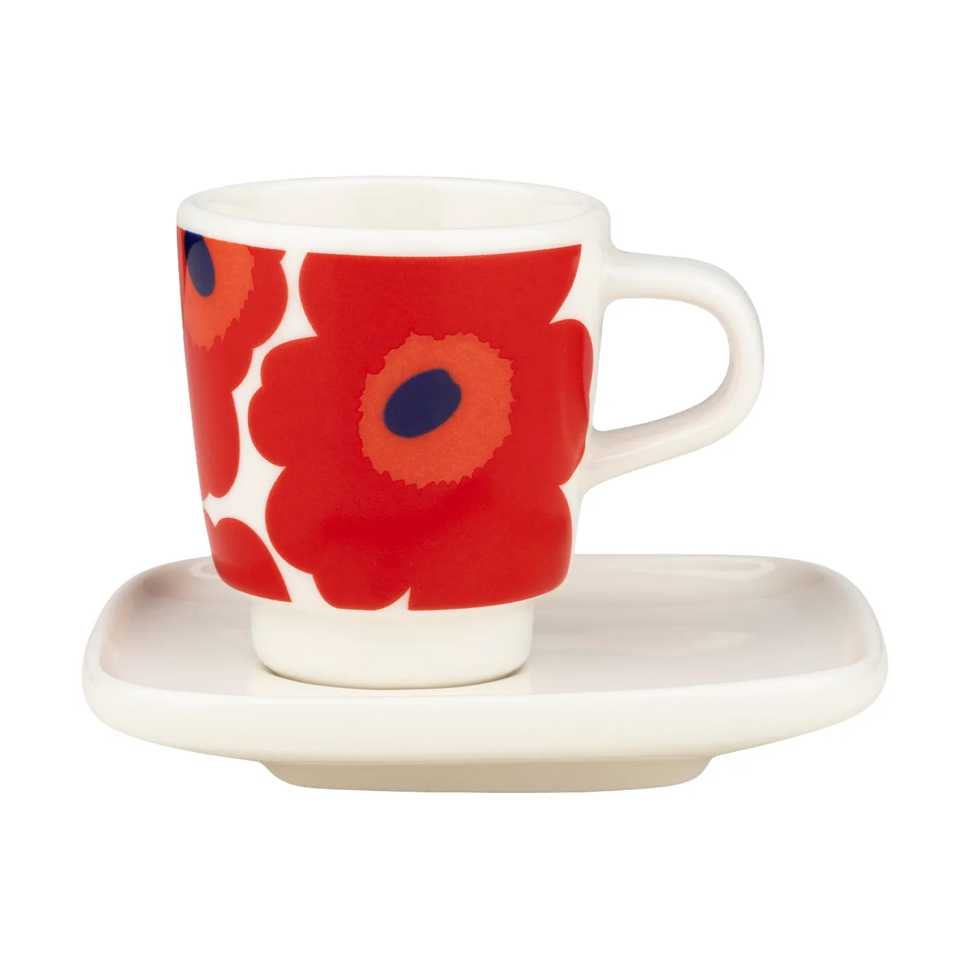 Unikko espressokopp med fat 2 deler, White-red-blue Marimekko