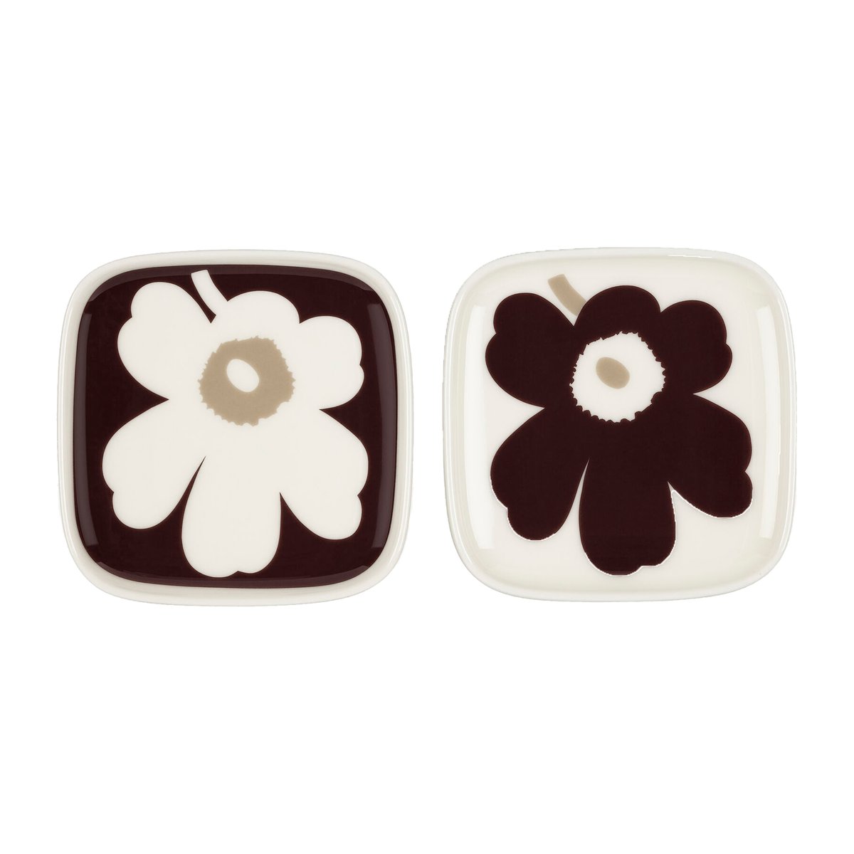 Marimekko Unikko fat 10 x 10 2-pakning Vinrød-hvit-beige