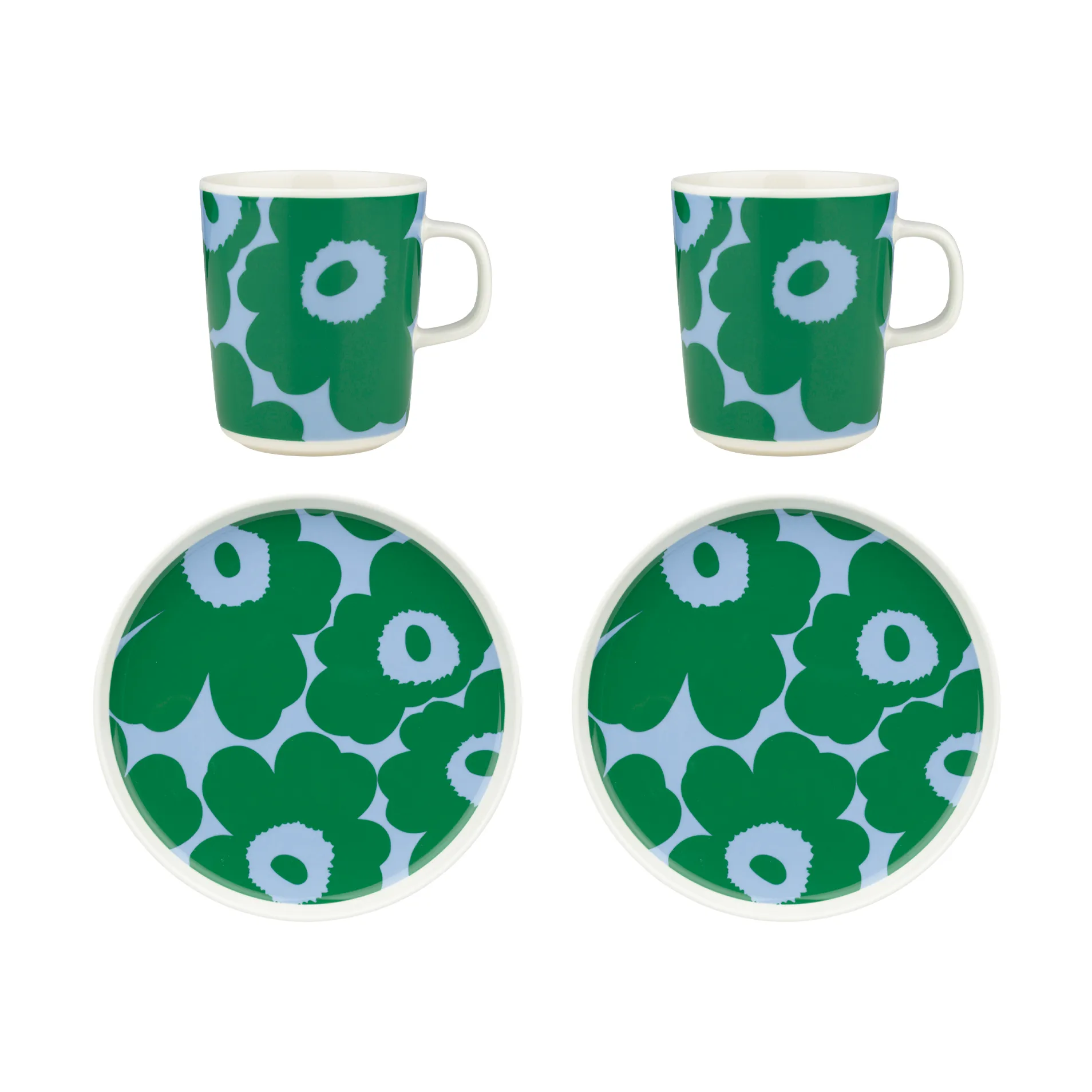 Unikko frokostsett, White-green-light blue, 4 delar Marimekko