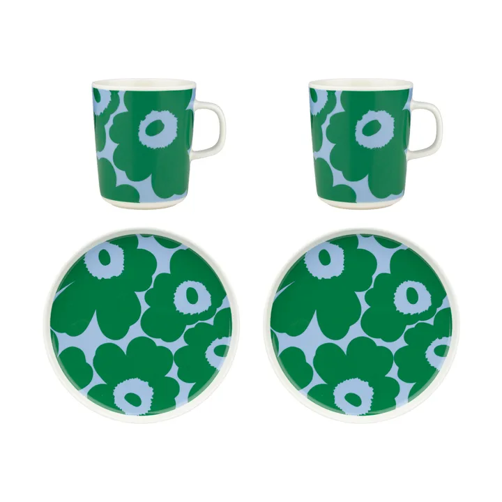 Unikko frokostsett - White-green-light blue, 4 delar - Marimekko