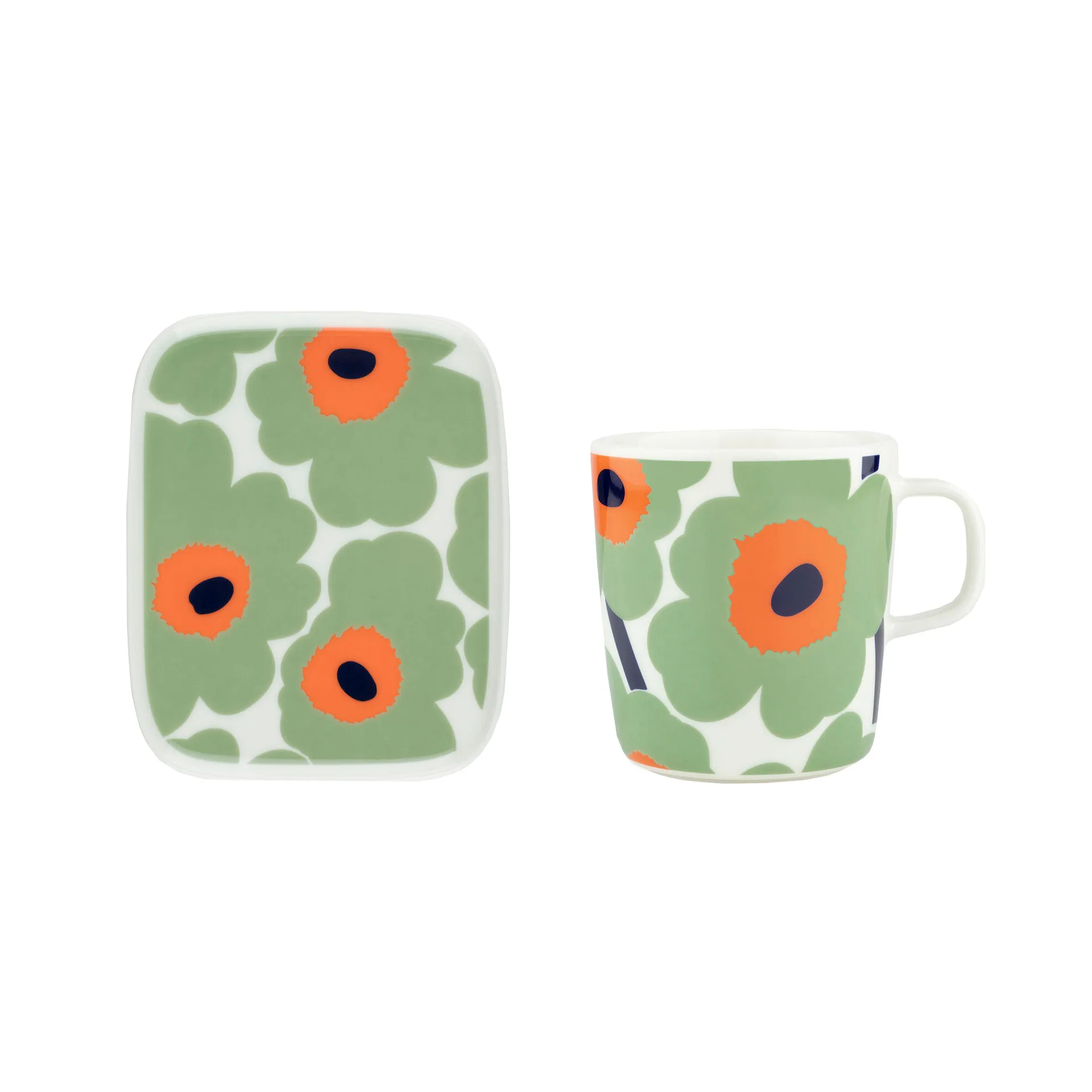 Unikko krus 40 cl + tallerken 12x15 cm, White-sage-orange-dark blue Marimekko