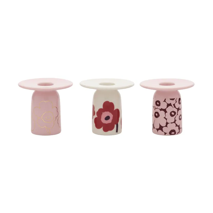 Unikko lysestake - Pink-white-burgundy-gull, 3 deler - Marimekko