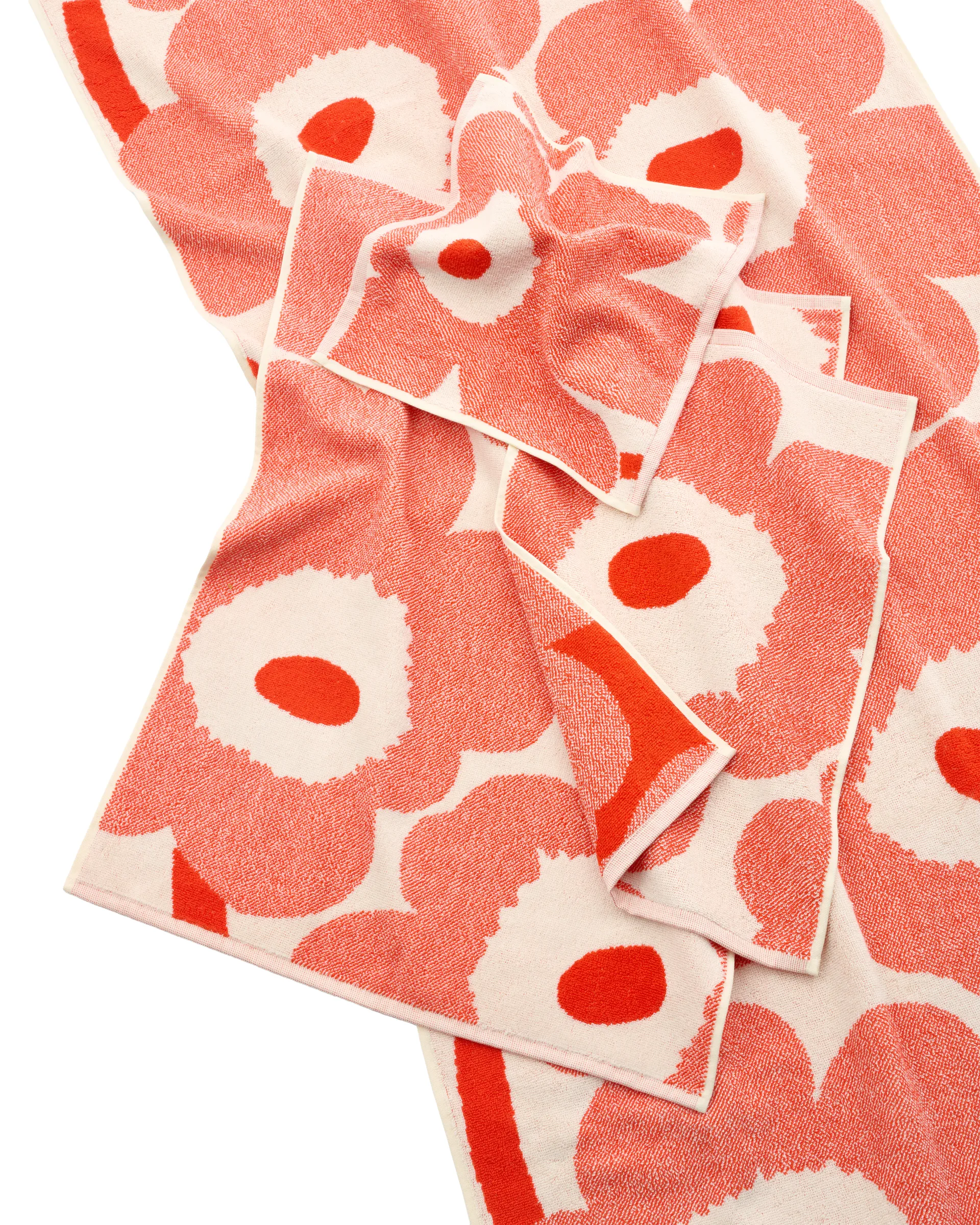 Unikko mini håndkle 32x32 cm, Off white-orange red Marimekko