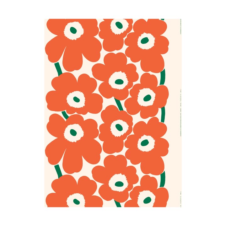 Unikko Outdoor stoff, Off white-orange-grønn Marimekko