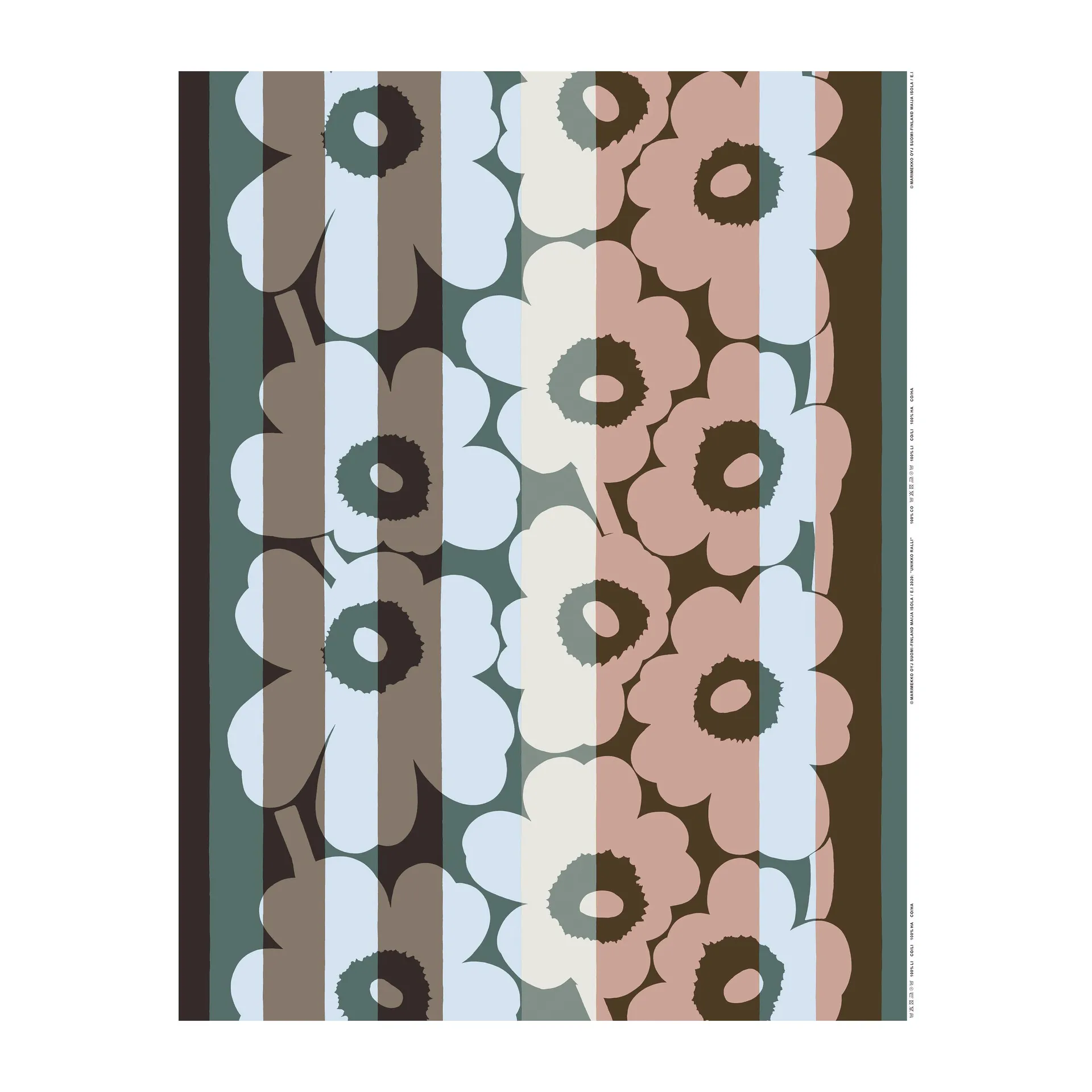 Unikko Ralli tekstil, Brown-petrol-light red Marimekko