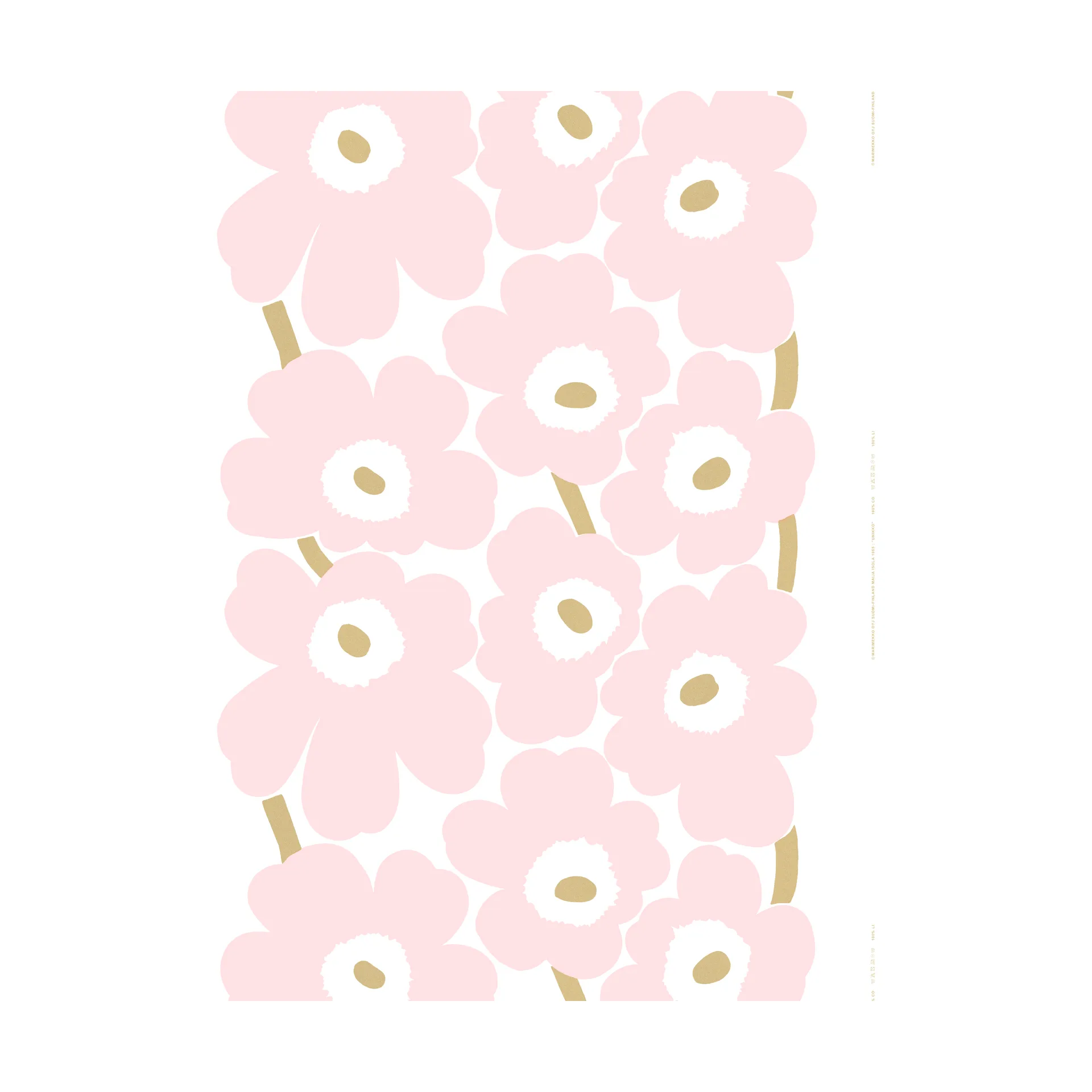 Unikko satengstoff, White-Light pink-gold Marimekko