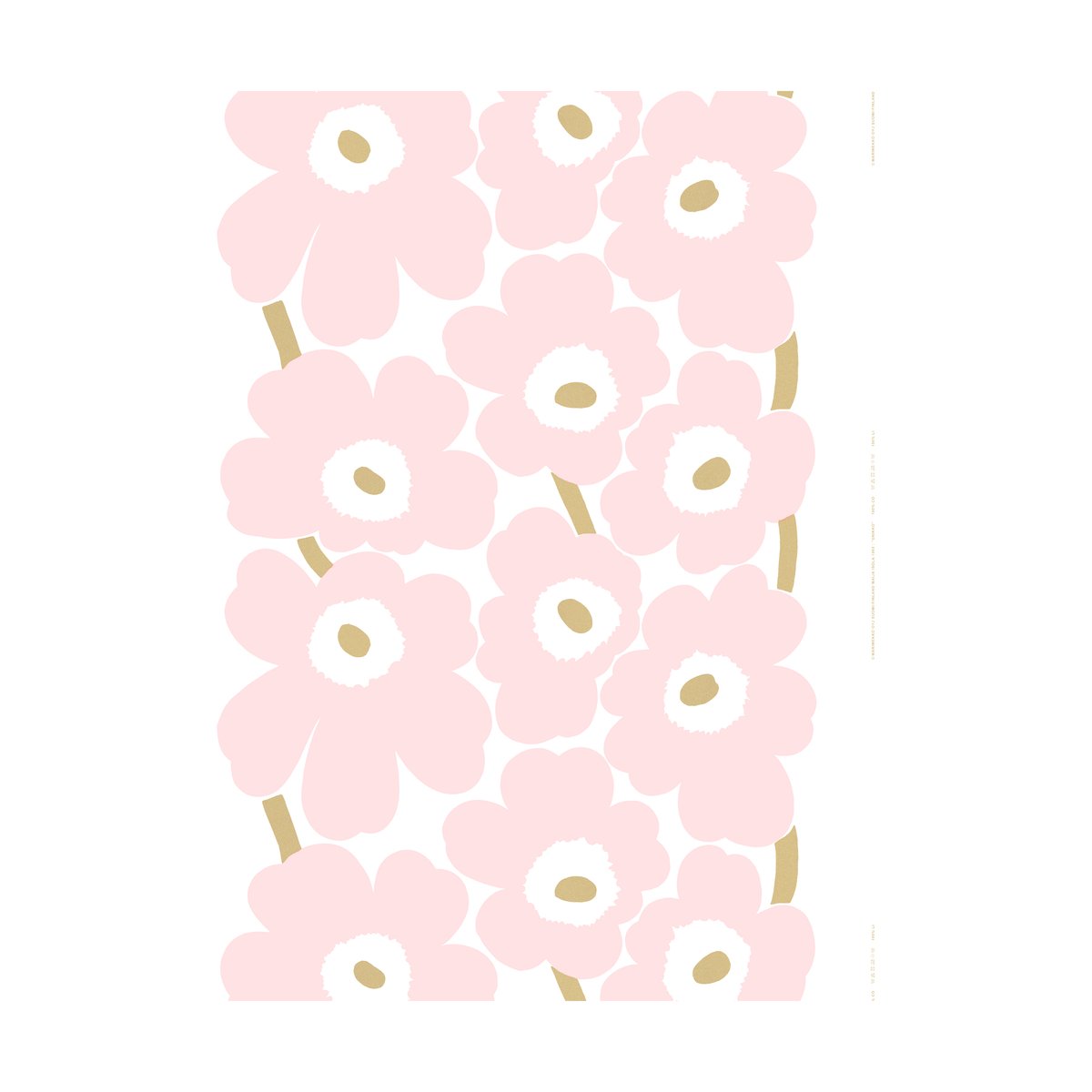 Marimekko Unikko satengstoff White-Light pink-gold | Skandinavisk Design | Stoff & Metervare | Hvit