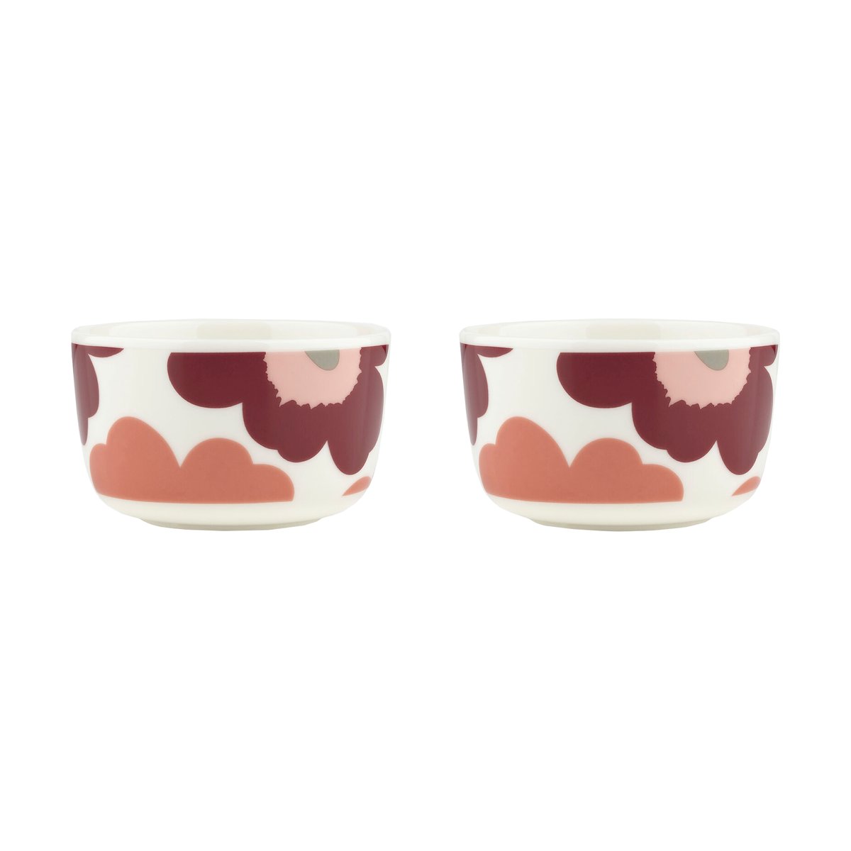 Unikko skål 2,5 dl 2 stk, hvit/cherry/rød
