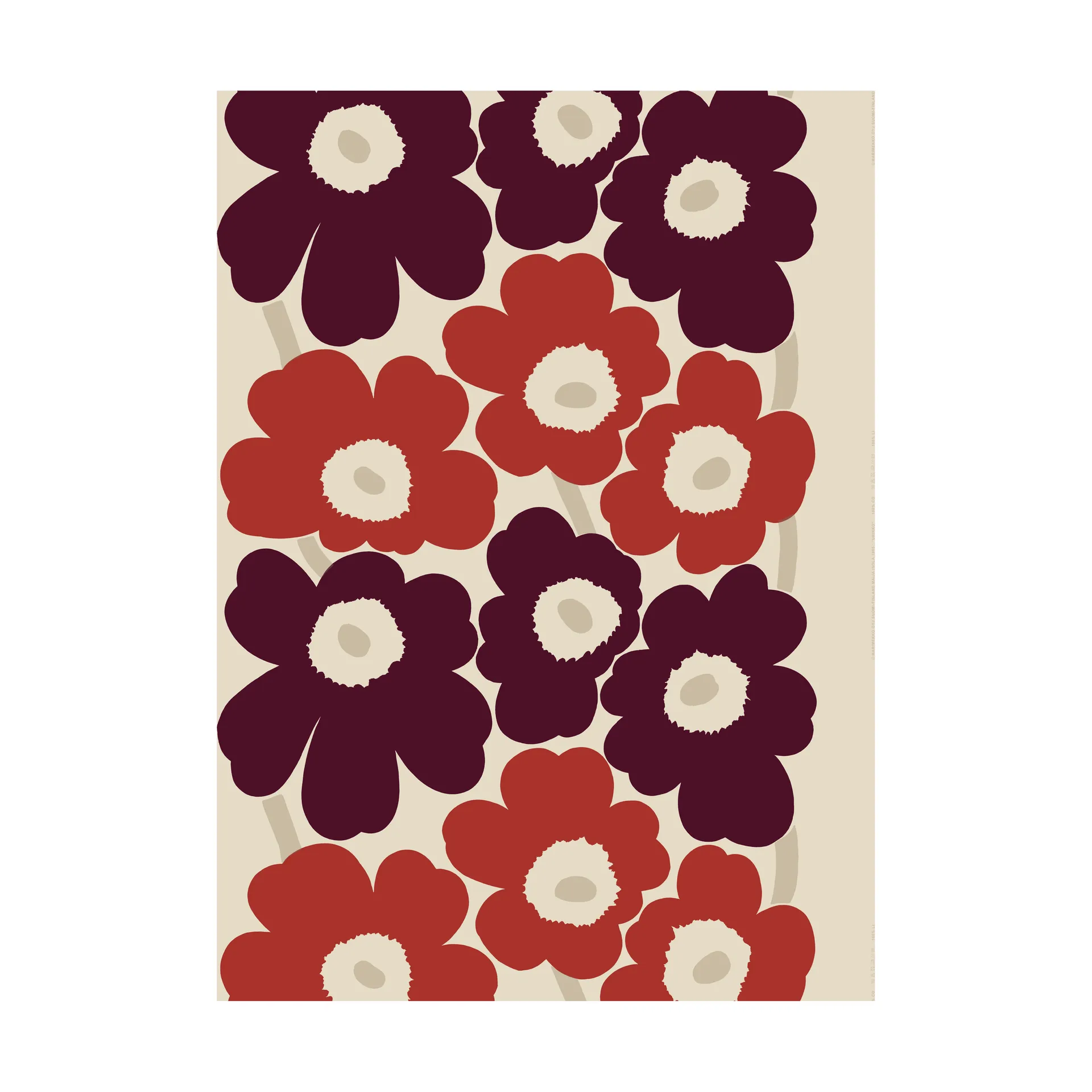 Unikko stoff bomull-lin, Linen-red Marimekko