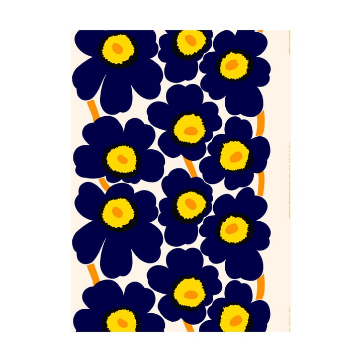 Unikko stoff heavyweight bomull - Cotton-d. blue-yellow-orange - Marimekko