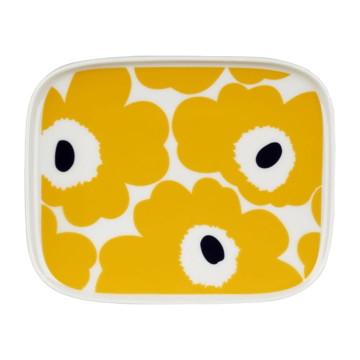 Unikko tallerken 12x15 cm - Hvit-gul - Marimekko