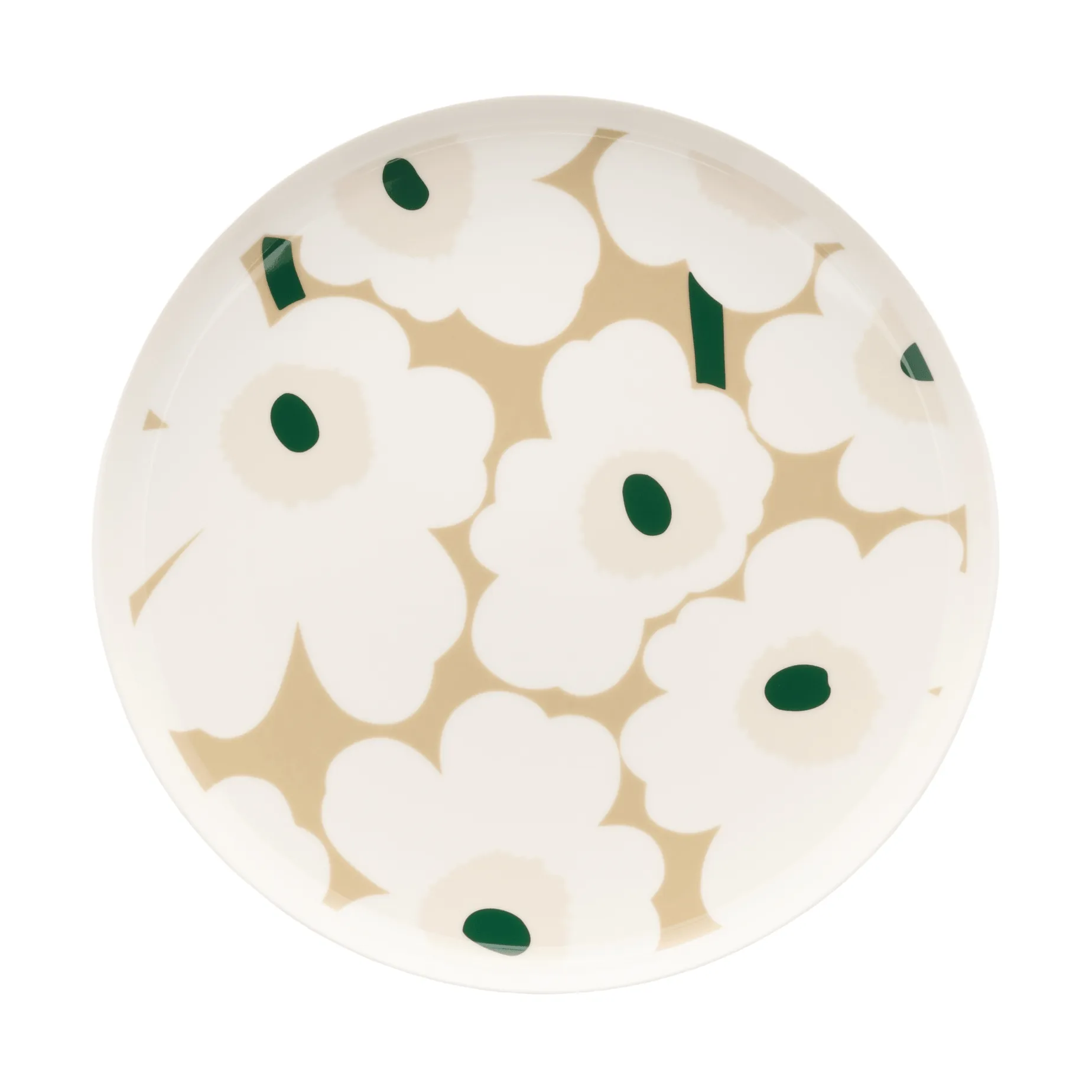 Unikko tallerken Ø 25, White-beige-lys sand-mørk grønn Marimekko