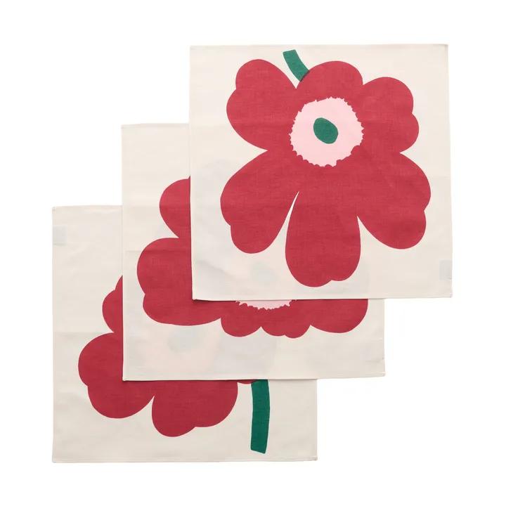 Unikko tøyserviett - Off white-cranberry-rose, 45x45 cm, 3-pakning - Marimekko