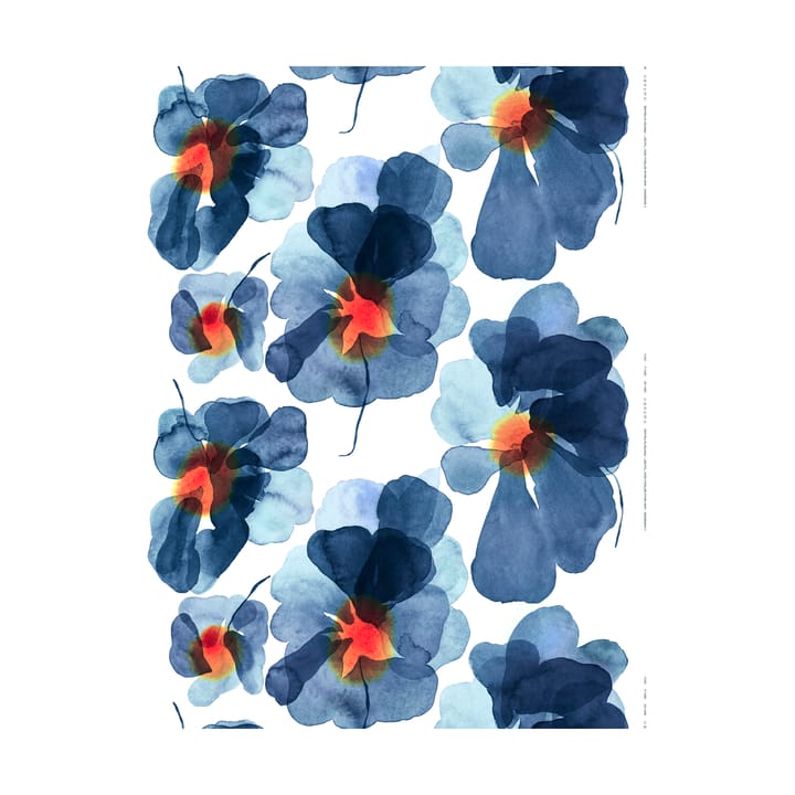 Valssi bomullsstoff, White-dark blue-orange Marimekko
