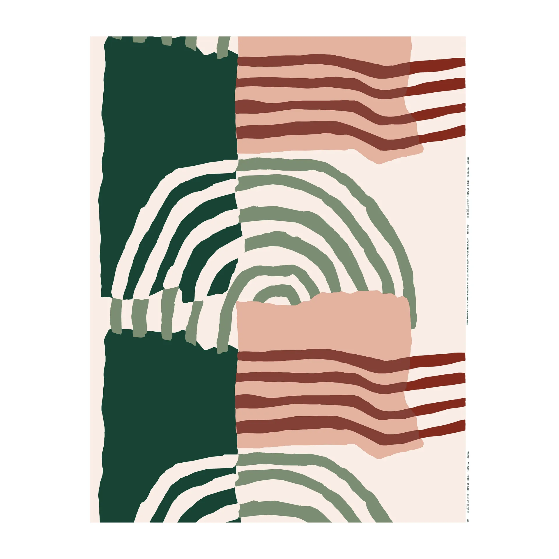 Vuosirenkaat stoff bomull-lin, Beige-grønn-lyserød Marimekko