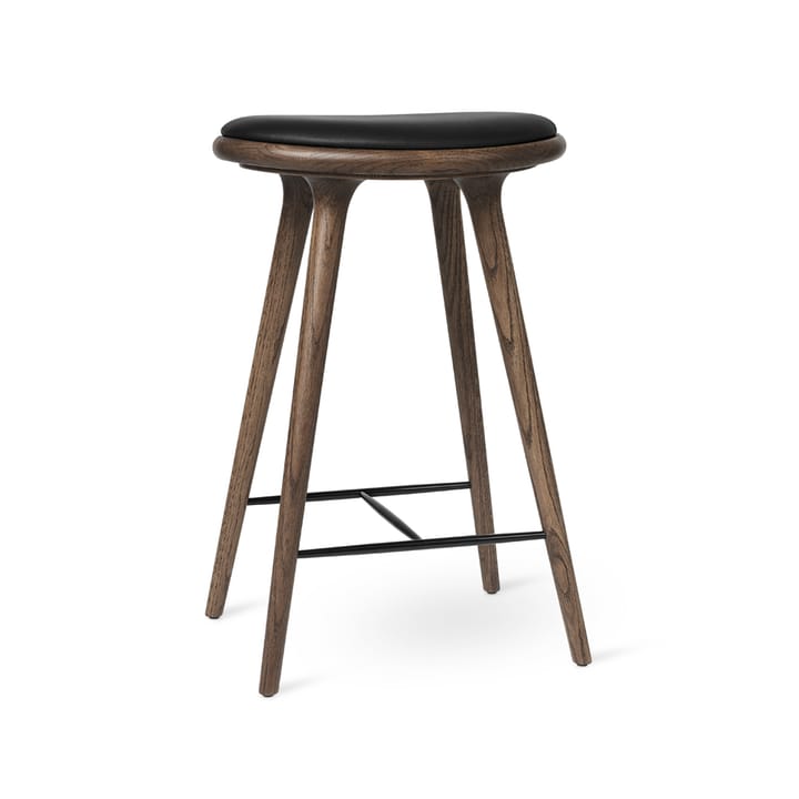 High stool barkrakk høy 74 cm - skinn svart, mørkbeiset eikestativ - Mater