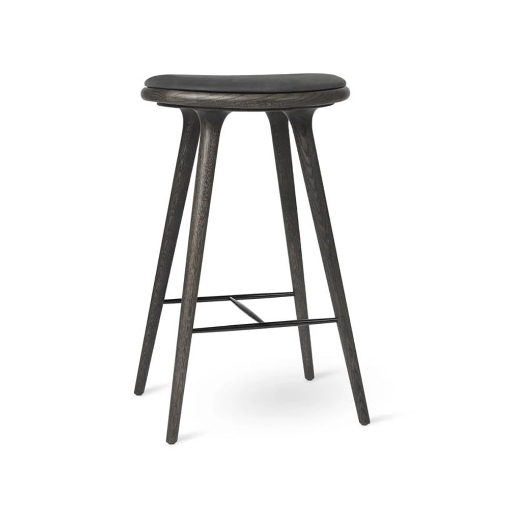 Bilde av Mater High stool barkrakk høy 74 cm skinn svart stativ i sirkagrey eik