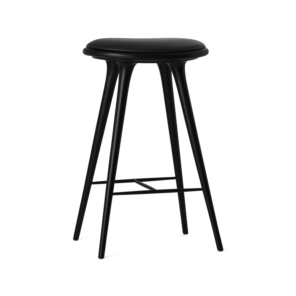 Bilde av Mater High stool barkrakk høy 74 cm skinn svart stativ i svartbeiset bøk