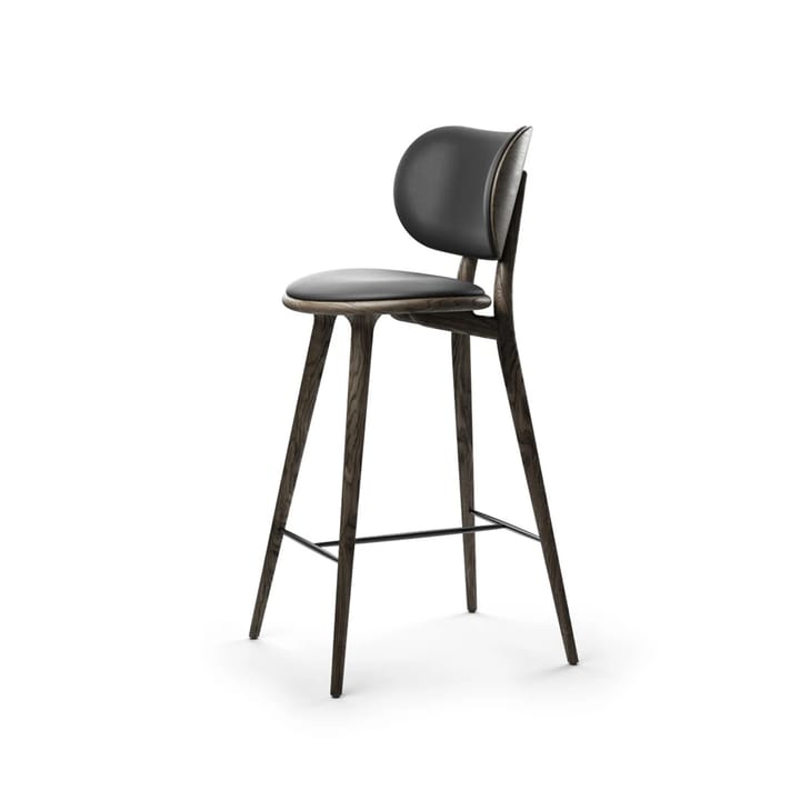 Mater High Stool Backrest barstol lav - skinn svart, sirka grey eikestativ - Mater